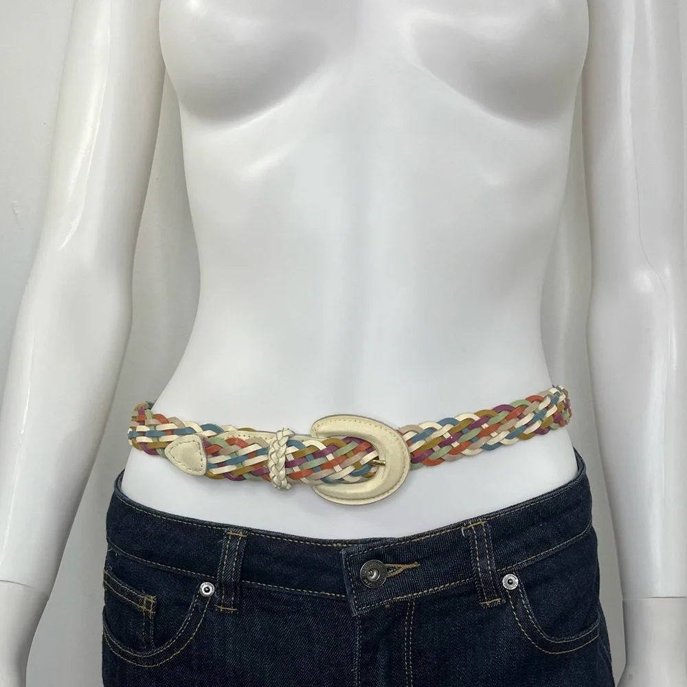 🔥 Vintage 90s Multicolor Braided Leather Belt 🔥